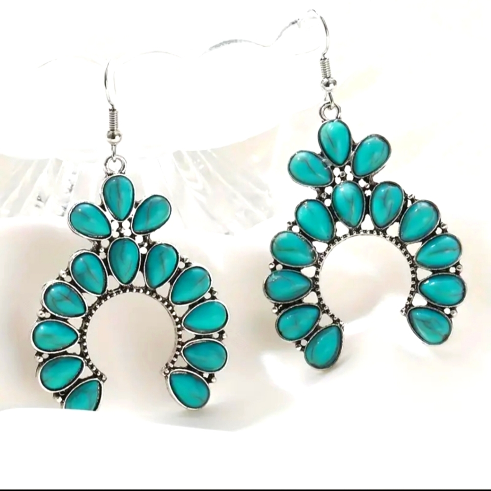 Western Turquoise Drop Horseshoe Dangle Earrings - Cowgirl Boutique